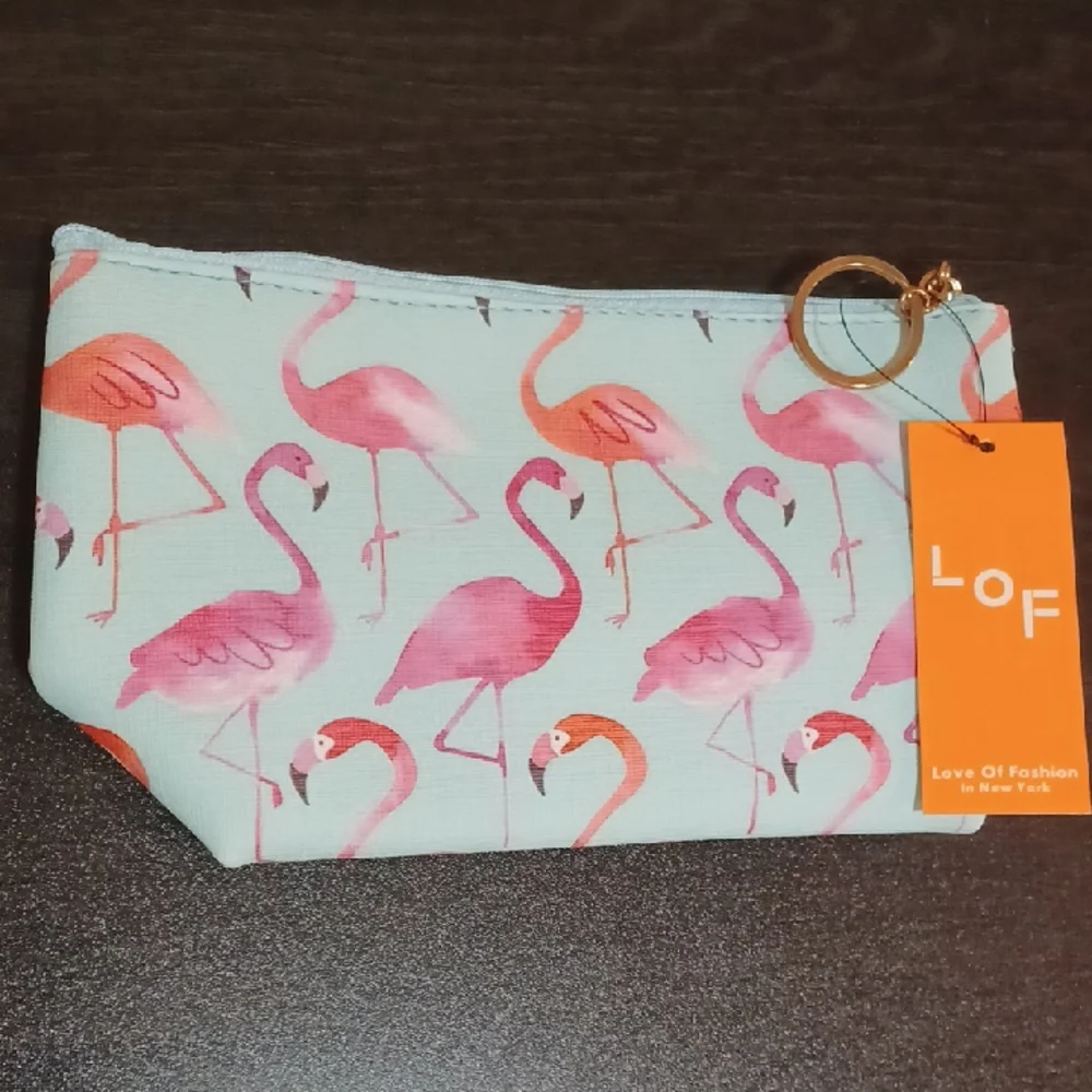 LOF Flamingo Pattern Pouch with Keyring - Picture 1 of 3